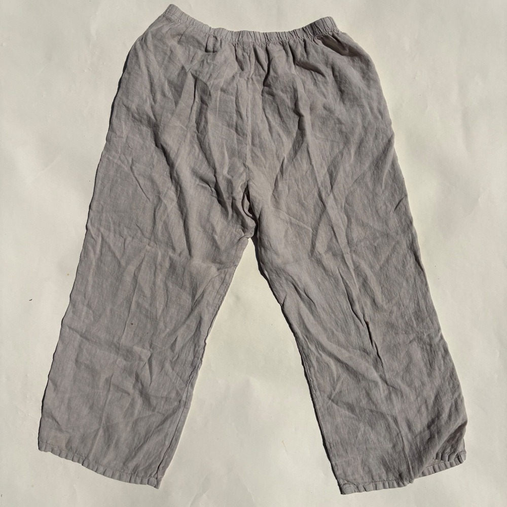 Match Point Linen Pants Large Taupe Wide Leg Cropped Elastic Waist Made in USA - Picture 7 of 7